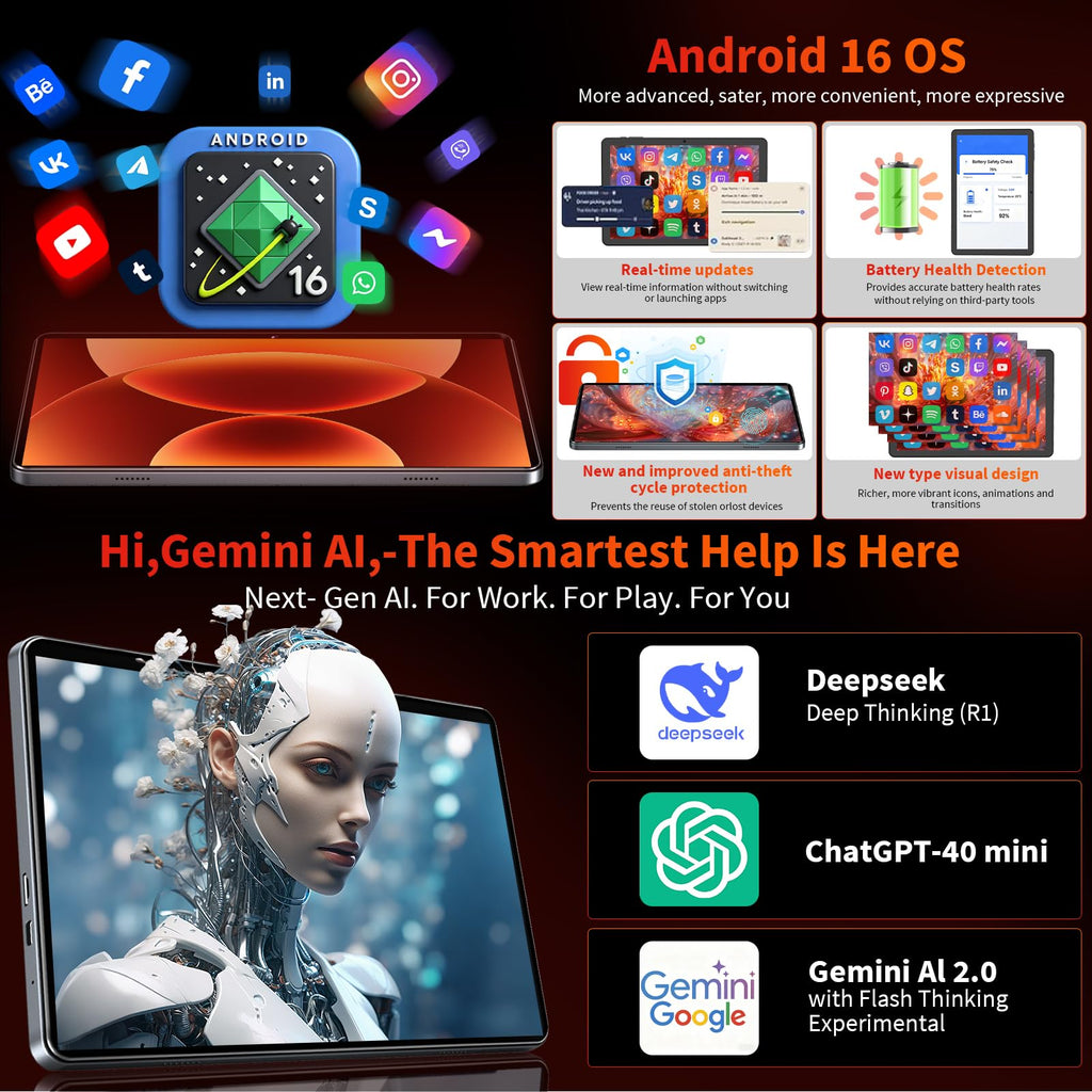 Black Android 16 Tablet with Keyboard G192363