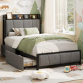 Grey Twin Size Linen Upholstered Platform Bed Frame with 2 Storage Drawers P599643
