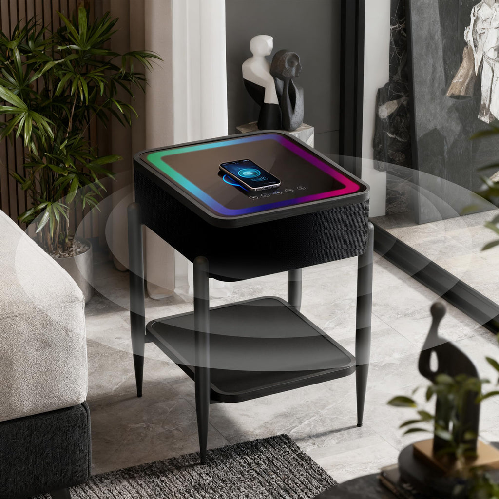 Black LED Smart Nightstand with Bluetooth Speaker & Wireless Charging H48005