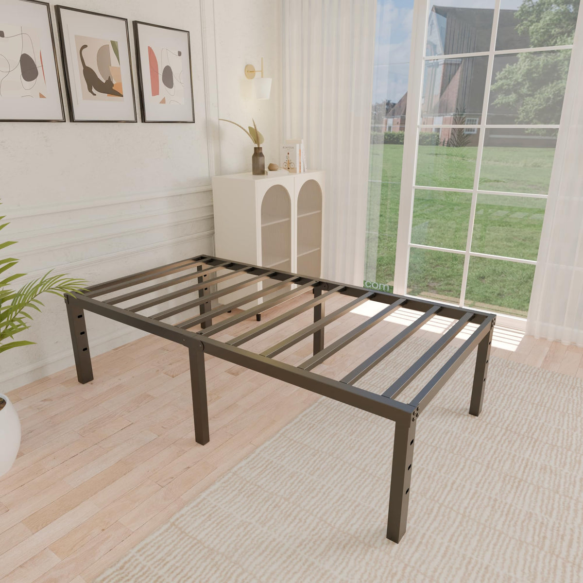 18 Inch Metal Twin Bed Frame Heavy Duty Noise Free P5434