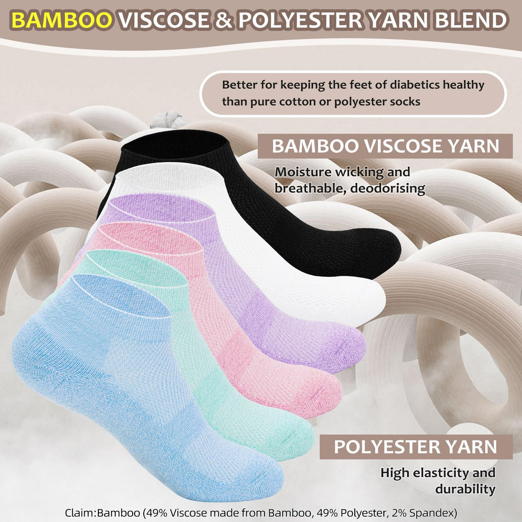 5 Pairs Non-Binding Low Cut Diabetic Socks Size 9-11 I2969