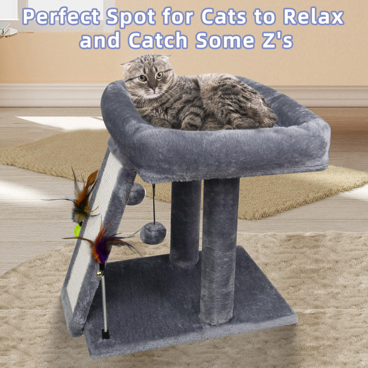 Grey Cat Tree Tower with Scratching Post S99236