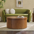 Solid Oak Wood Veneer Coffee Table with Storage, 36 Inch, Medium Brown Oak R399267