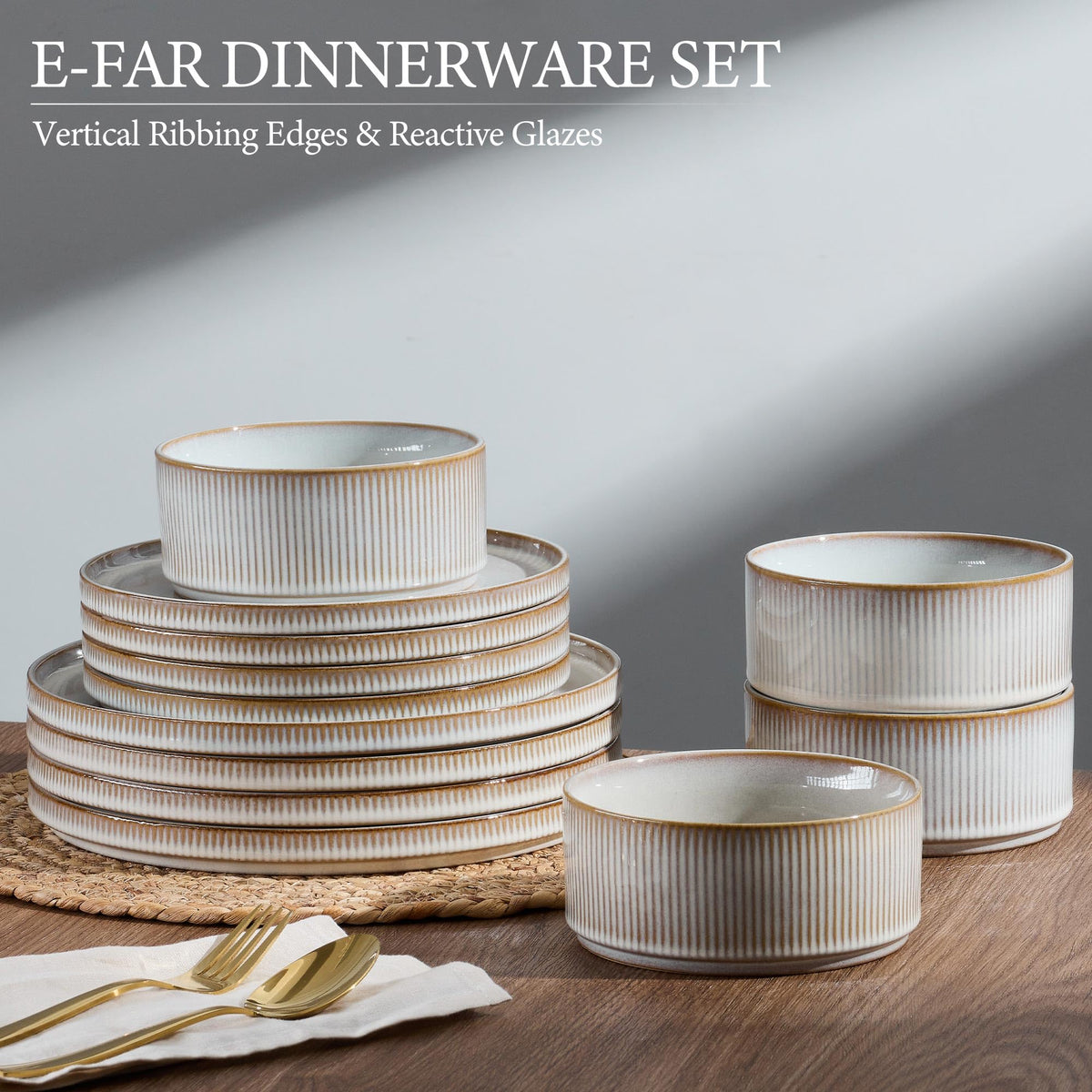 12-Piece Stoneware Plates and Bowls Set L391826
