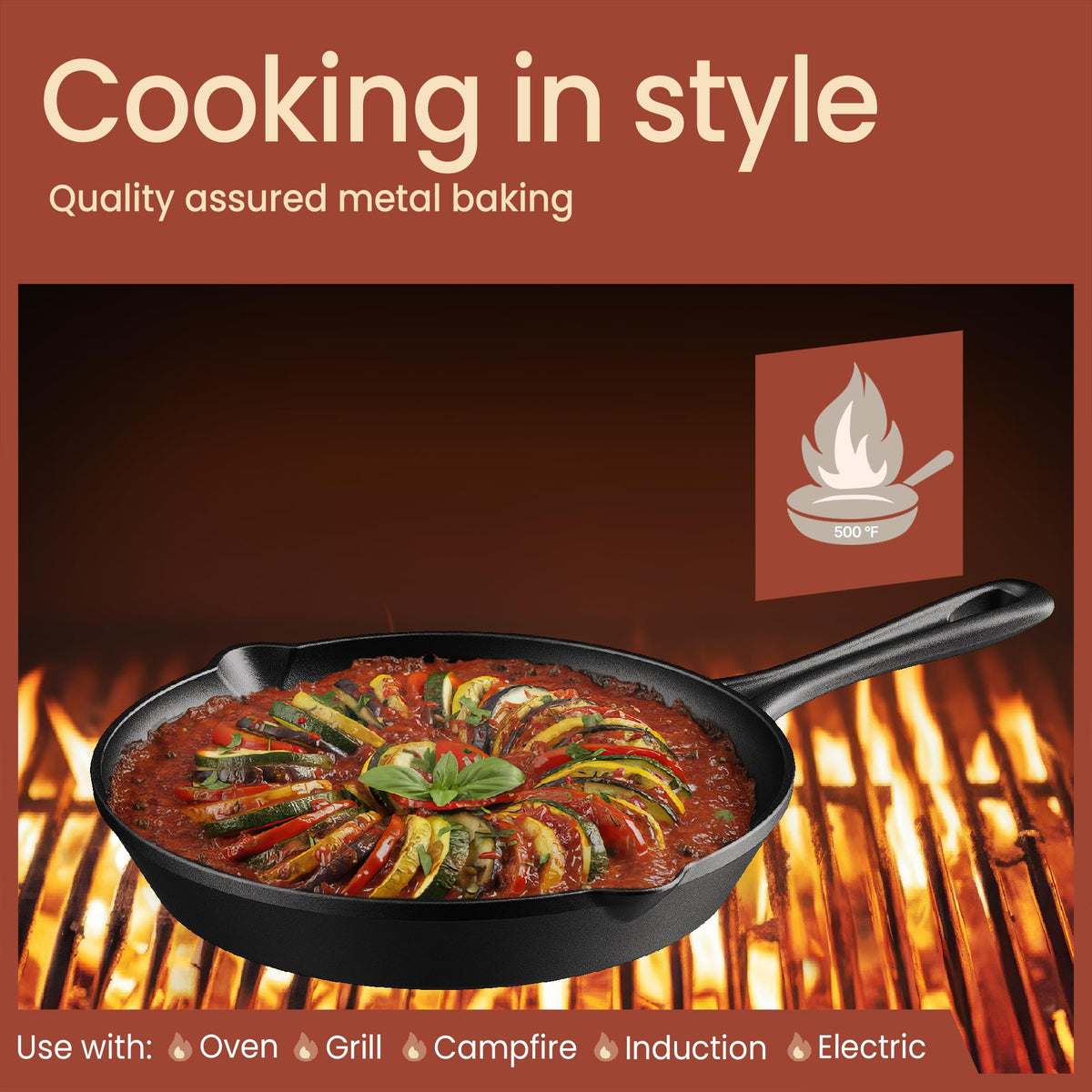 10" Pre Seasoned Cast Iron Skillet with Glass Lid Y8337