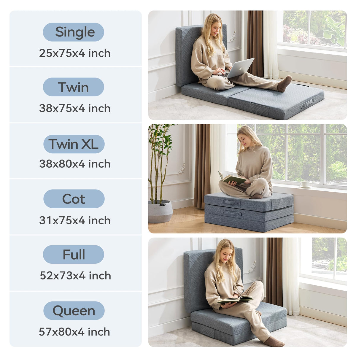3.95" Memory Foam Topper Queen Size Foldable Floor Mat P33839