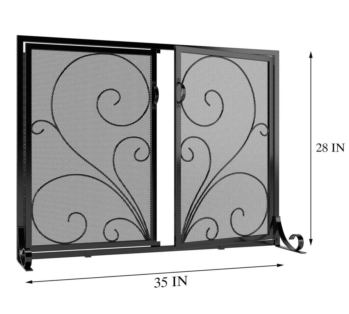 Black Metal Mesh Fireplace Screen with Double Doors I78584