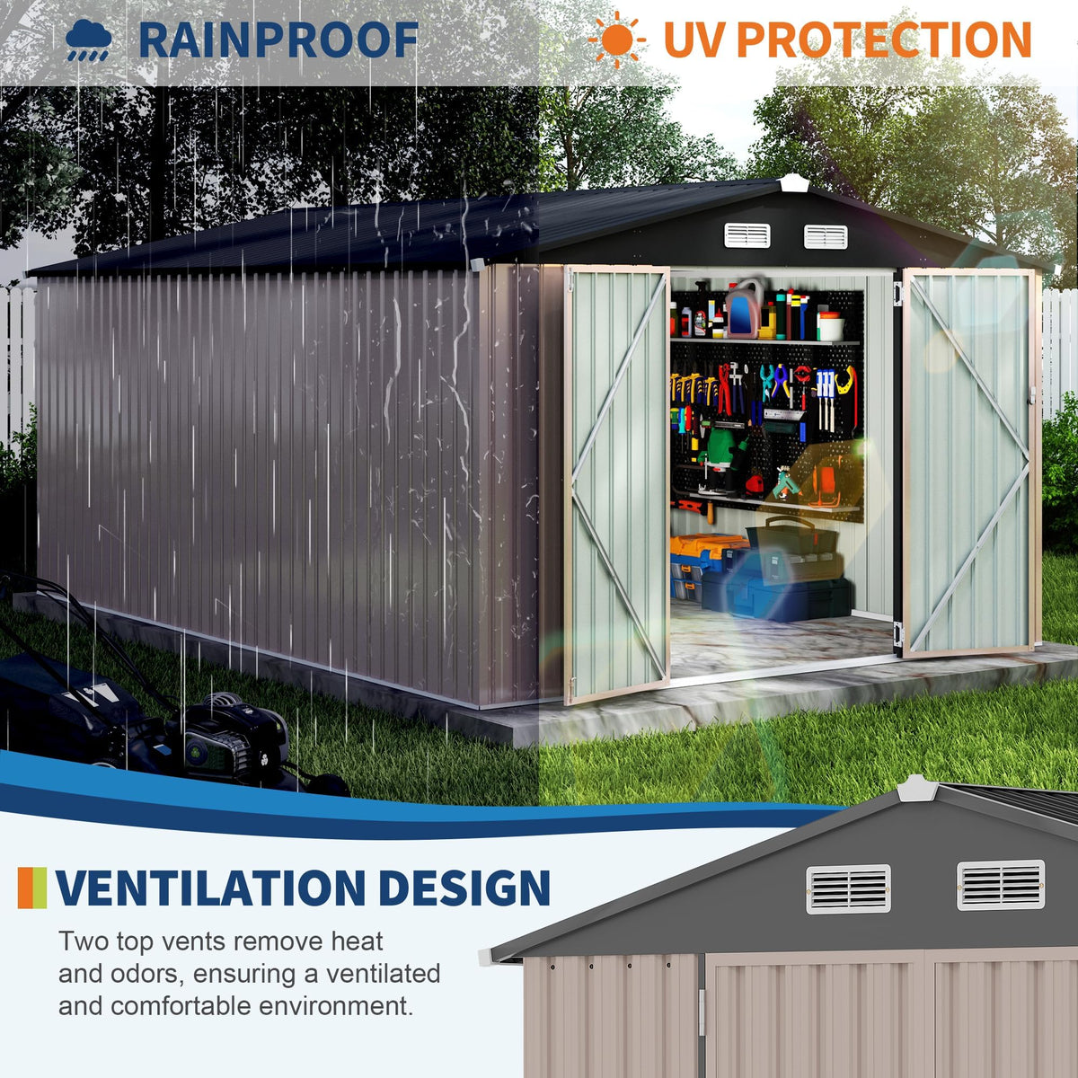 10X14 Ft Galvanized Steel Metal Storage Shed U704