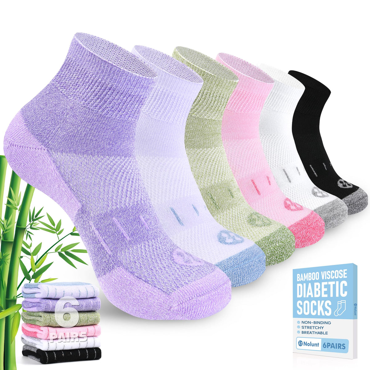 6 Pairs Wide Bamboo Viscose Non Binding Socks X6248
