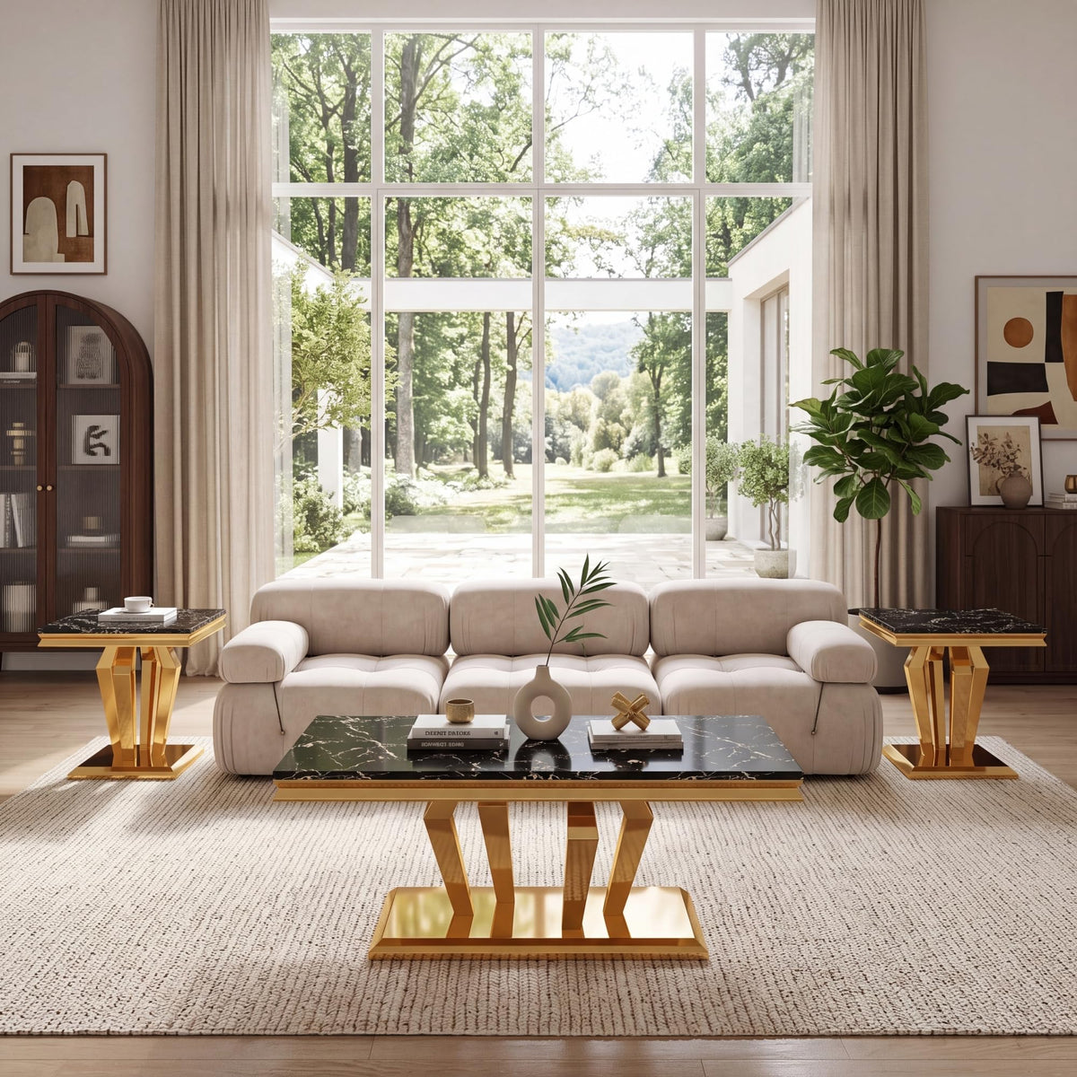 47" Faux Marble Rectangular Coffee Table with Mirrored Finish Stainless Steel Base D83830
