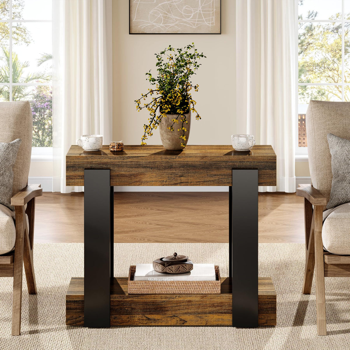 2-Tier Narrow End Table with Storage Shelf H5153