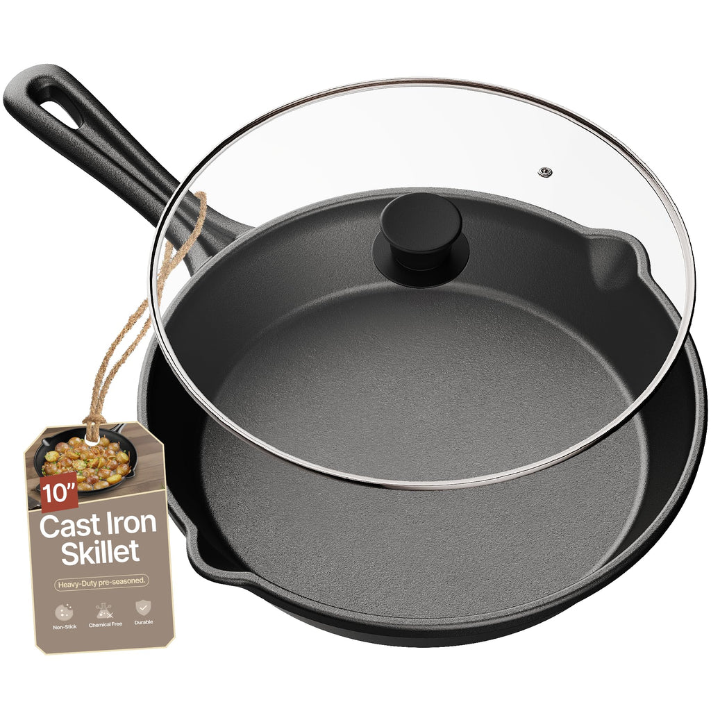 10" Pre Seasoned Cast Iron Skillet with Glass Lid Y8337