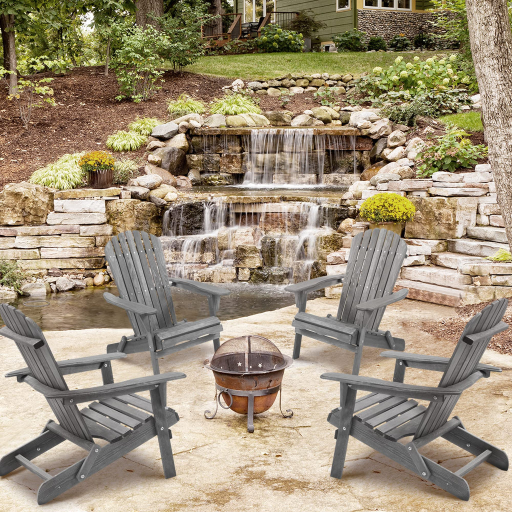 Wood Folding Adirondack Chair Set of 2 Solid Cedar J21664
