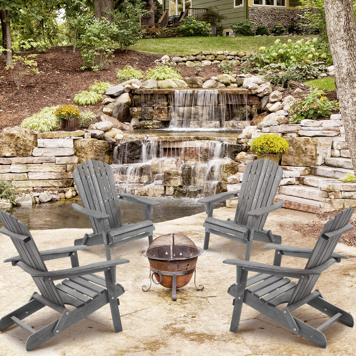 Wood Folding Adirondack Chair Set of 2 Solid Cedar J21664