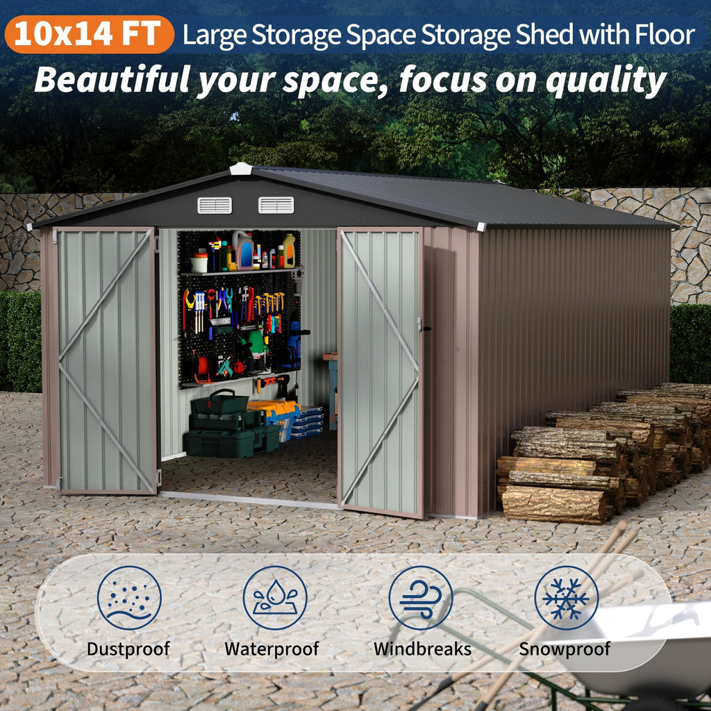 10X14 Ft Galvanized Steel Metal Storage Shed U704