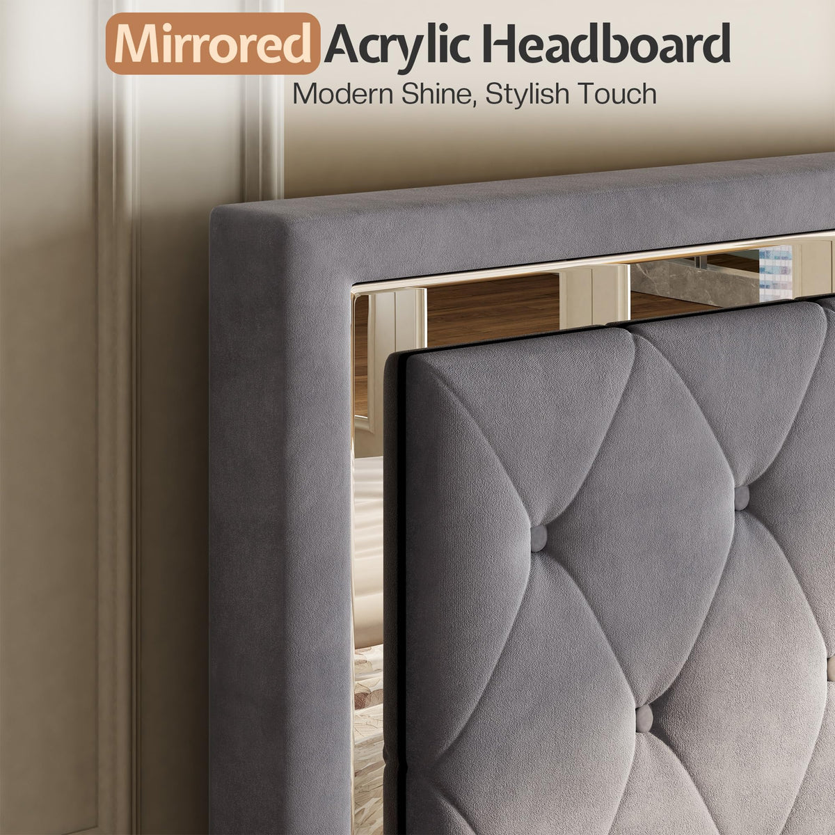 Full Velvet Upholstered Bed Frame with LED Lights Headboard T994
