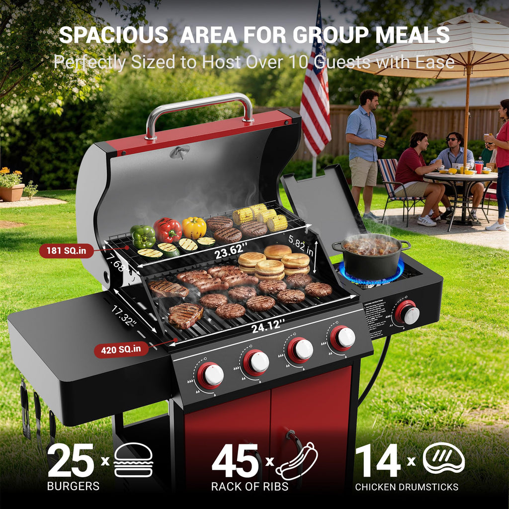 4 Burner Propane Gas Grill with Side Burner C7074